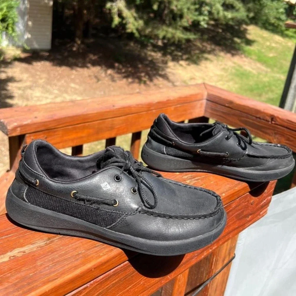 Sperry Youth 5 Boy's Convoy Black Lace up Slip on Dress Boat Shoes